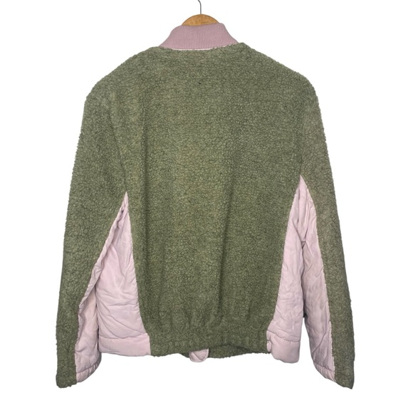 Free People Rivington Sherpa Jacket Green Pink - Picture 5 of 14